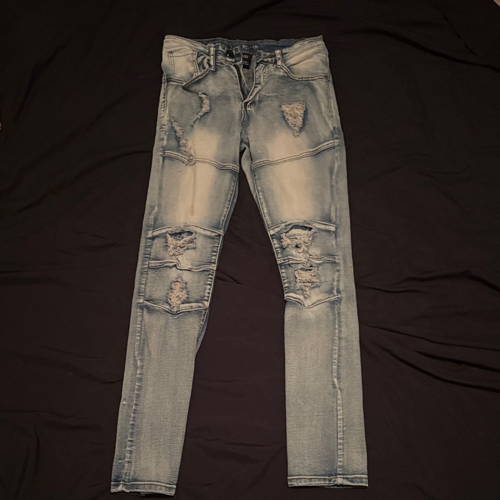 Distressed Gray Men Jeans